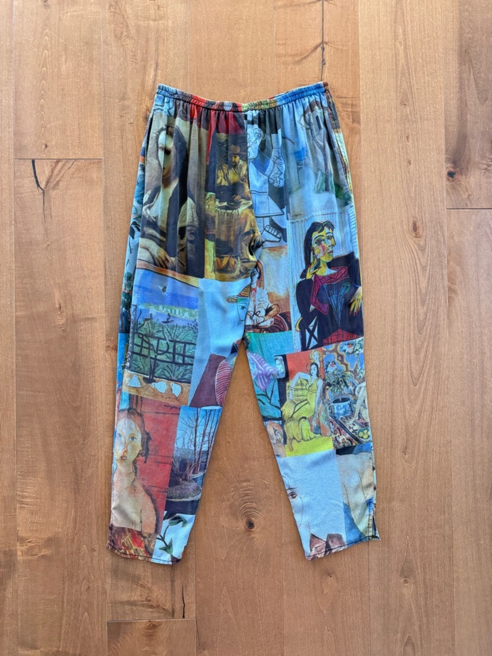 URU 100% Silk Art Print Pants Elastic Waist Pockets Made USA NWOT No Size Tag - Picture 10 of 12